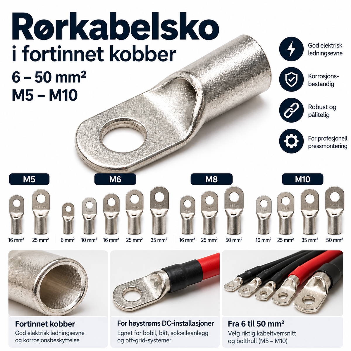 Rørkabelsko i fortinnet kobber – 6–50 mm²