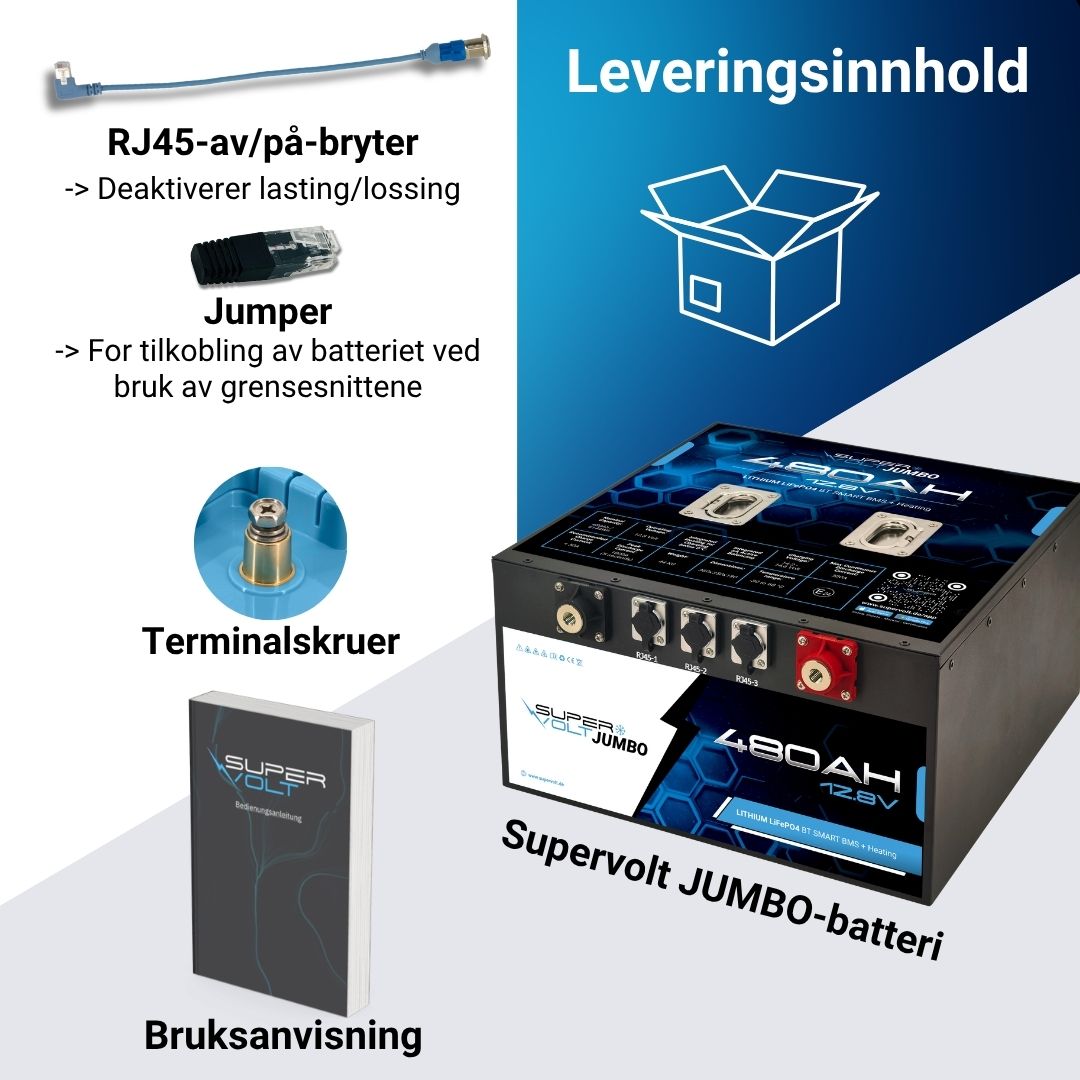 Supervolt Jumbo 480 Ah LiFePO4 12,8 V litiumbatteri med varme og Bluetooth