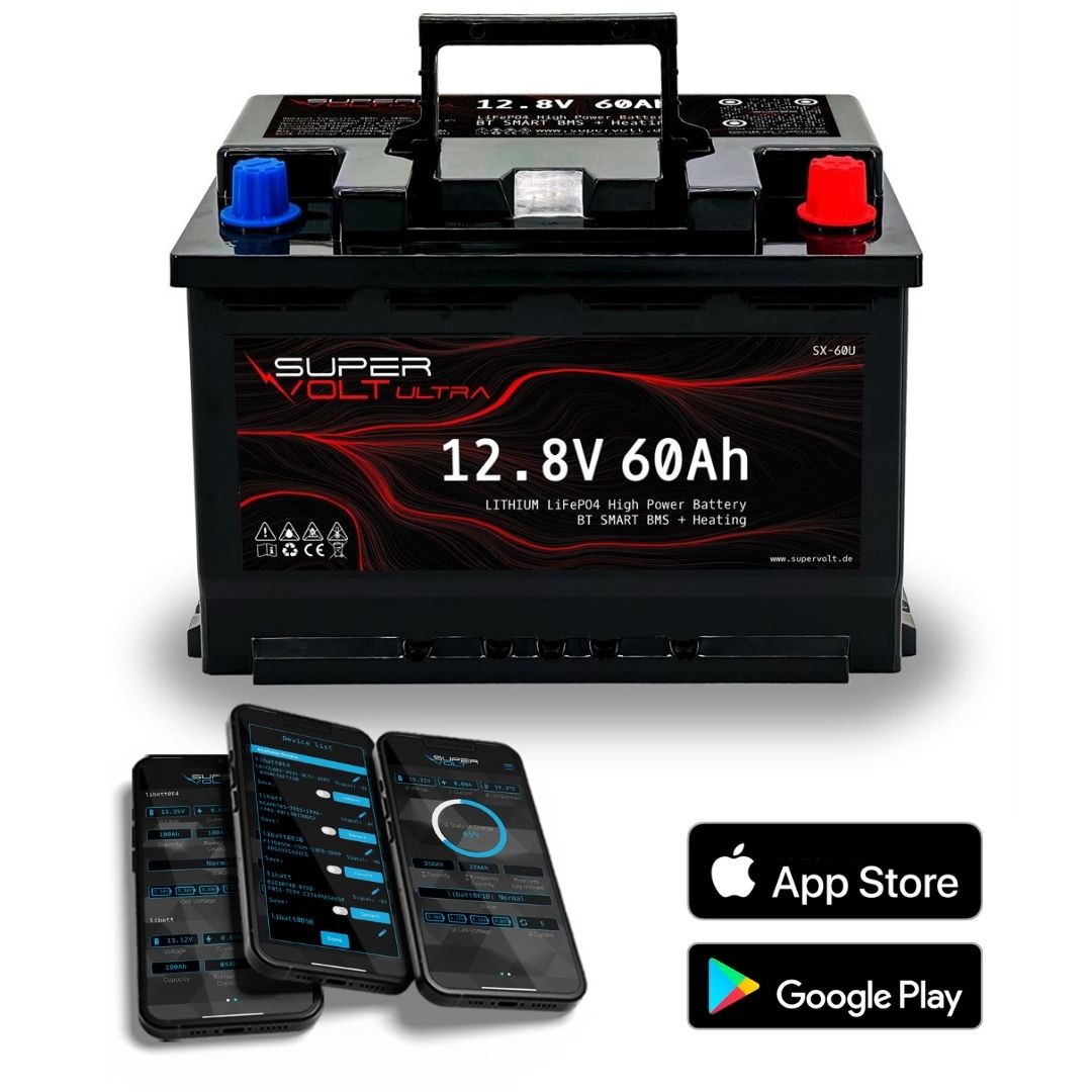12V LiFePO4 Batteri 60Ah med Hurtiglading | Supervolt