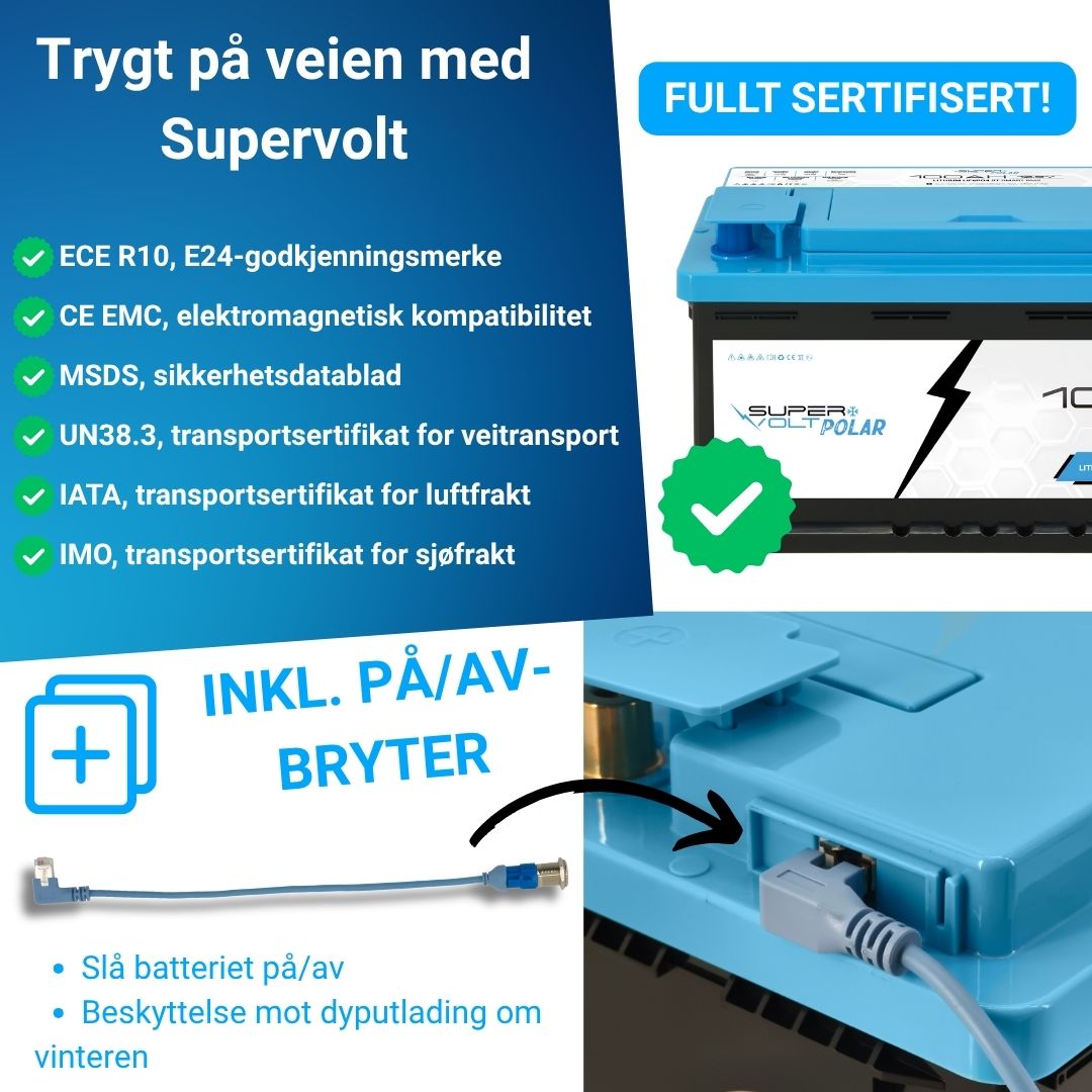 Supervolt Polar LiFePO₄ 12,8 V 100 Ah litiumbatteri – Smart BMS, Bluetooth og oppvarming ned til −30 °C
