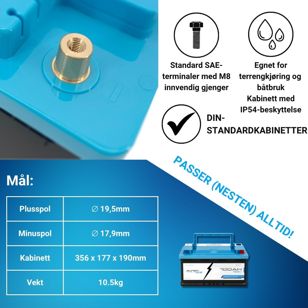 Supervolt Polar LiFePO₄ 12,8 V 100 Ah litiumbatteri – Smart BMS, Bluetooth og oppvarming ned til −30 °C