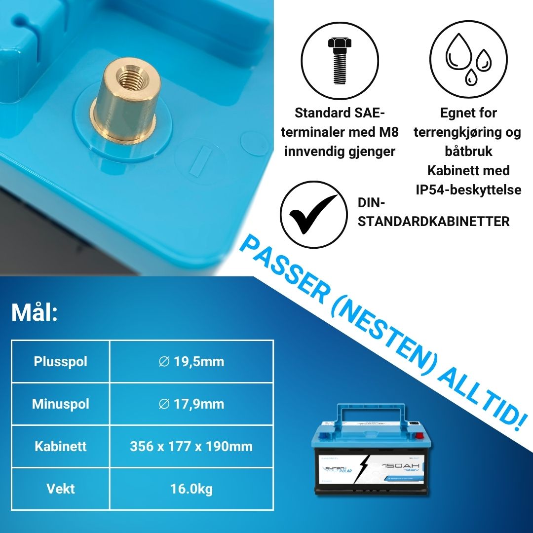 Supervolt Polar LiFePO₄ 12,8V 150Ah litiumbatteri – Smart BMS, Bluetooth og oppvarming ned til −30 °C