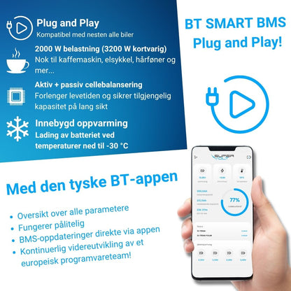 Supervolt Polar LiFePO₄ 12,8V 180Ah litiumbatteri – Smart BMS, Bluetooth og oppvarming ned til −30 °C