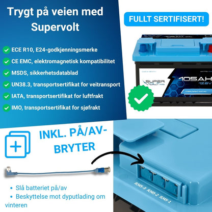Supervolt Pro LiFePO₄ 12,8 V 105 Ah litiumbatteri – Smart BMS, Bluetooth, grensesnitt og oppvarming ned til −30 °C