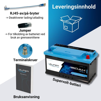 Supervolt Pro LiFePO₄ 12,8V 150Ah litiumbatteri – Smart BMS, Bluetooth, grensesnitt og oppvarming ned til −30 °C