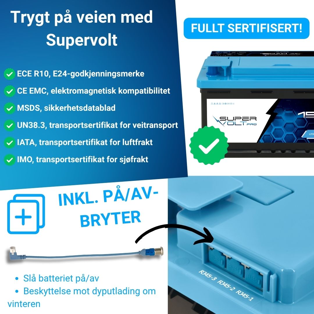 Supervolt Pro LiFePO₄ 12,8V 150Ah litiumbatteri – Smart BMS, Bluetooth, grensesnitt og oppvarming ned til −30 °C