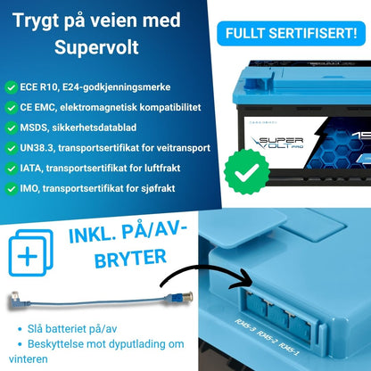 Supervolt Pro LiFePO₄ 12,8V 150Ah litiumbatteri – Smart BMS, Bluetooth, grensesnitt og oppvarming ned til −30 °C