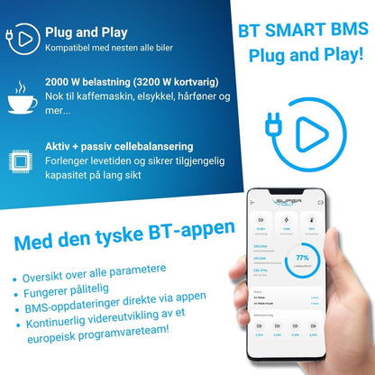 Supervolt SE LiFePO₄ 12,8 V 100 Ah litiumbatteri – Smart BMS og Bluetooth
