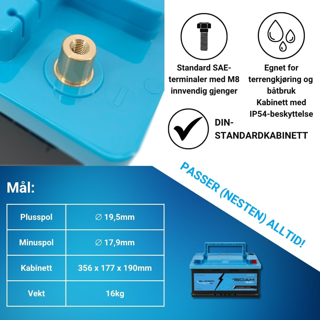 Supervolt SE LiFePO₄ 12,8V 150Ah litiumbatteri – Smart BMS og Bluetooth