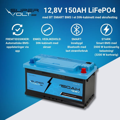 Supervolt SE LiFePO₄ 12,8V 150Ah litiumbatteri – Smart BMS og Bluetooth