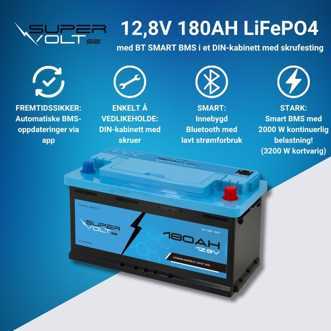Supervolt SE LiFePO₄ 12,8V 180Ah litiumbatteri – Smart BMS og Bluetooth