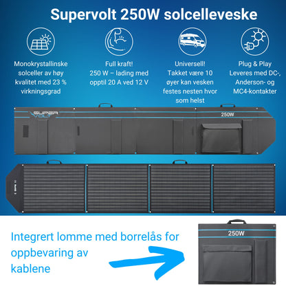 Supervolt SV-SUN250 sammenleggbar solcelleveske 250W monokrystallinsk