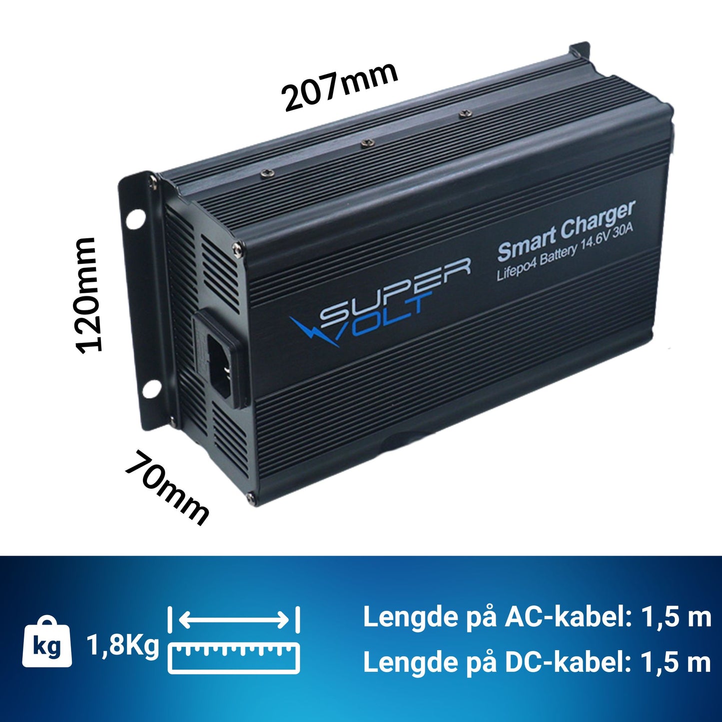 LiFePO4-lader – 30 A AC/DC 12 V-lader