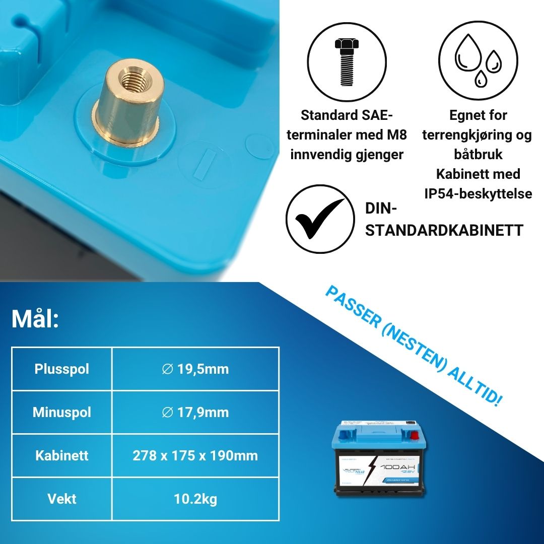 Supervolt Polar Compact LiFePO₄ 12,8V 100Ah litiumbatteri – Smart BMS, Bluetooth og oppvarming ned til −30 °C