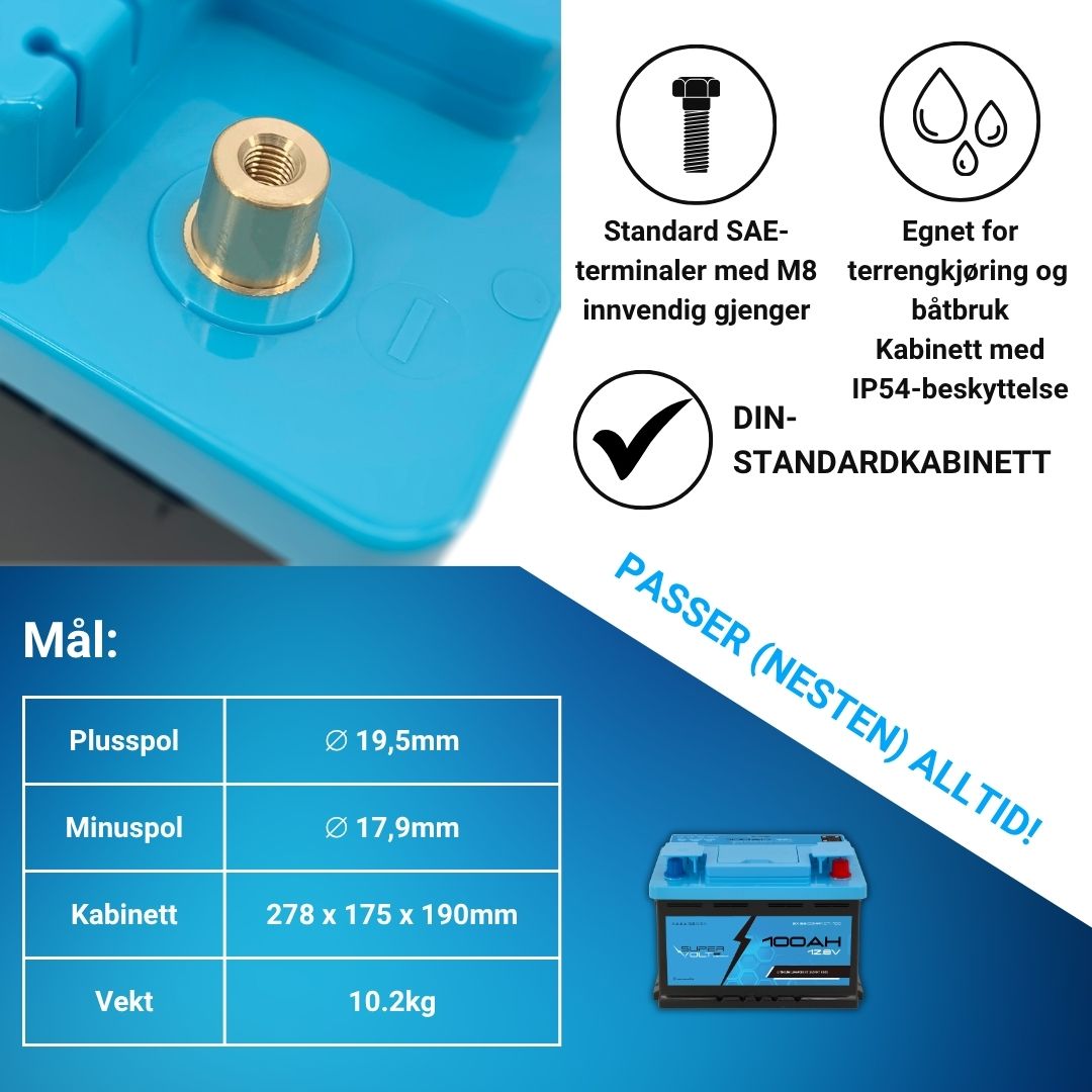 Supervolt SE Compact LiFePO₄ 12,8V 100Ah litiumbatteri – Smart BMS og Bluetooth