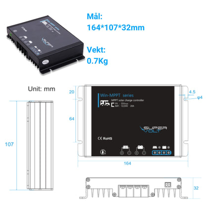 MPPT-solcelleregulator 20A 12/24V LiFePO4 Bluetooth