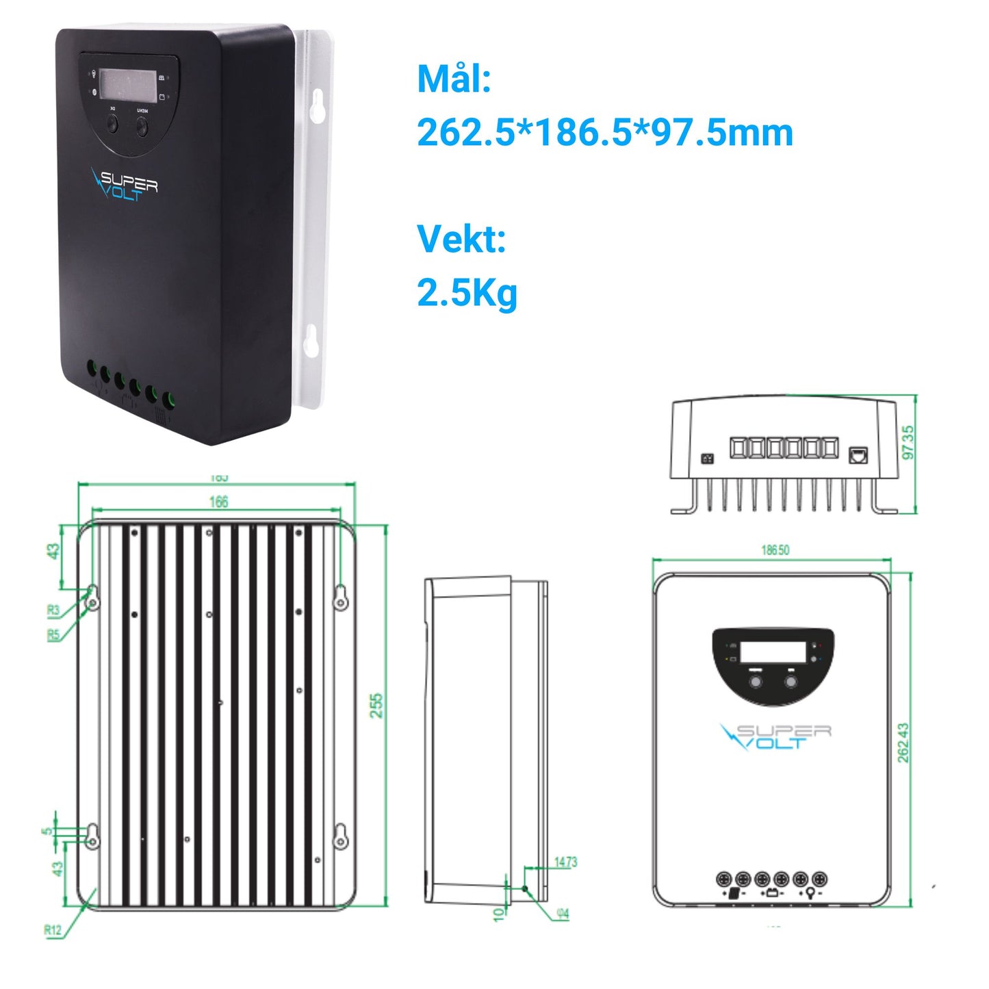 MPPT-solcelleregulator 60A 12/24V LiFePO4 Bluetooth