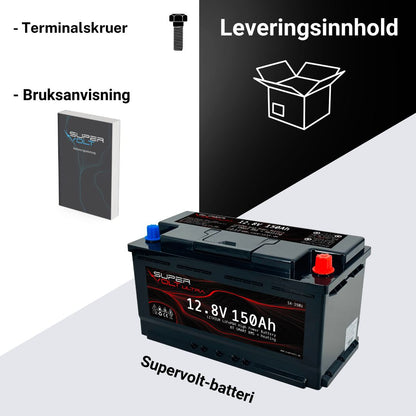 Supervolt Ultra – 12,8V 150Ah høyeffekts LiFePO4-batteri med Bluetooth, varme og integrert balanseringsfunksjon