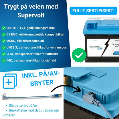 Supervolt Polar Compact LiFePO₄ 12,8V 100Ah litiumbatteri – Smart BMS, Bluetooth og oppvarming ned til −30 °C