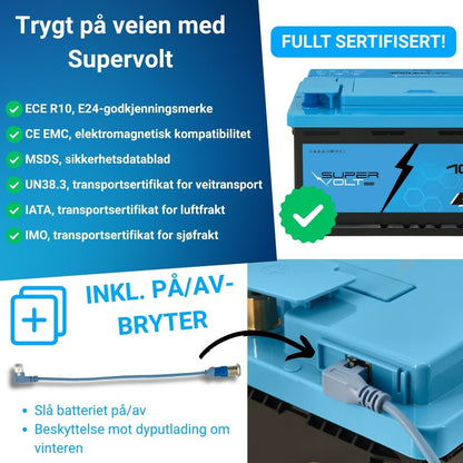 Supervolt SE Compact LiFePO₄ 12,8V 100Ah litiumbatteri – Smart BMS og Bluetooth
