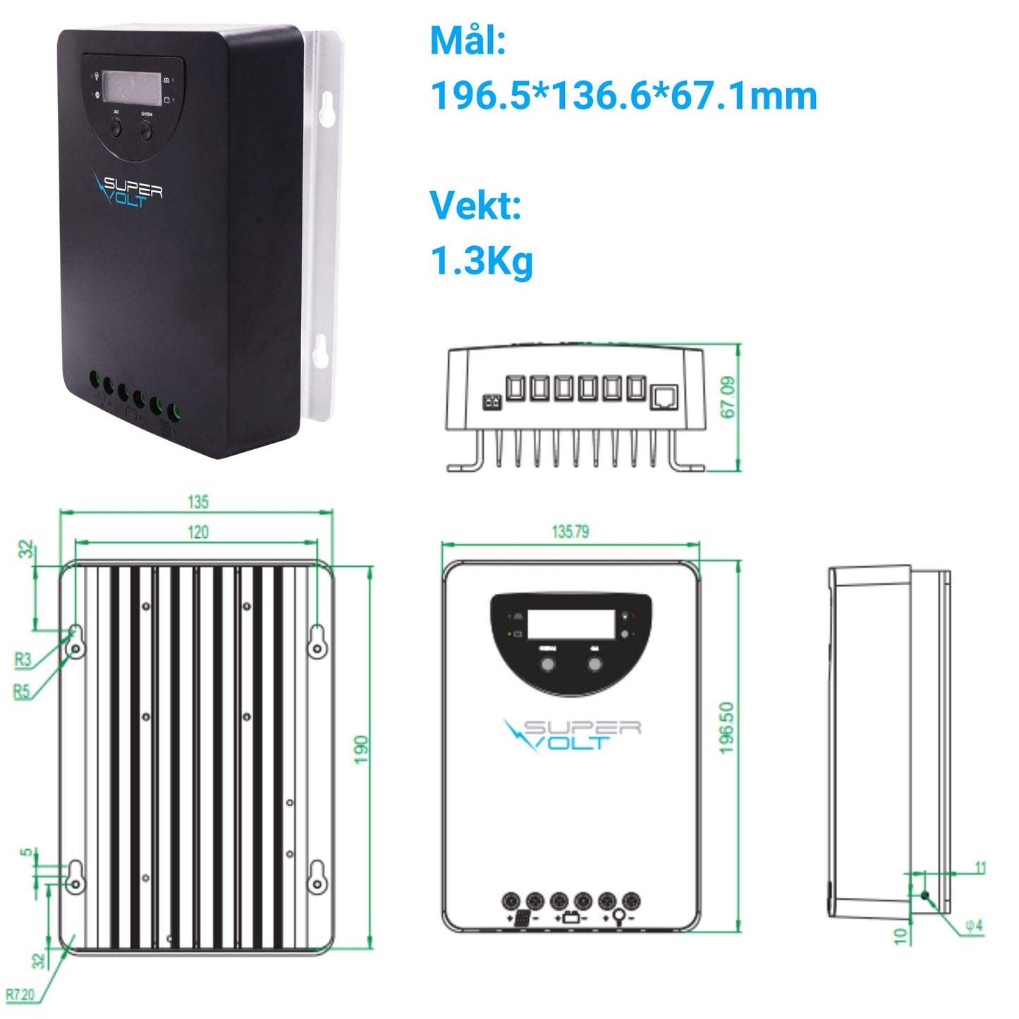 MPPT-solcelleregulator 40A 12/24V LiFePO4 Bluetooth
