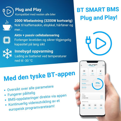 Supervolt Polar Compact LiFePO₄ 12,8V 100Ah litiumbatteri – Smart BMS, Bluetooth og oppvarming ned til −30 °C