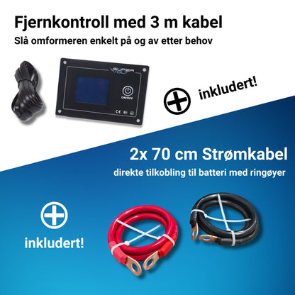 Supervolt 12V 3000W omformer med nettprioritetsfunksjon og jordfeilbryter