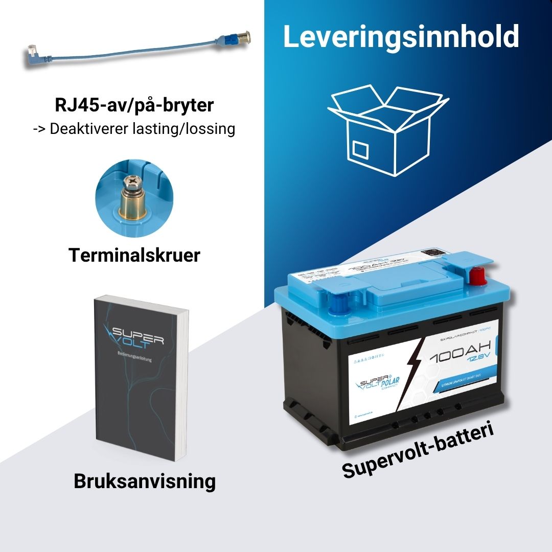 Supervolt Polar Compact LiFePO₄ 12,8V 100Ah litiumbatteri – Smart BMS, Bluetooth og oppvarming ned til −30 °C