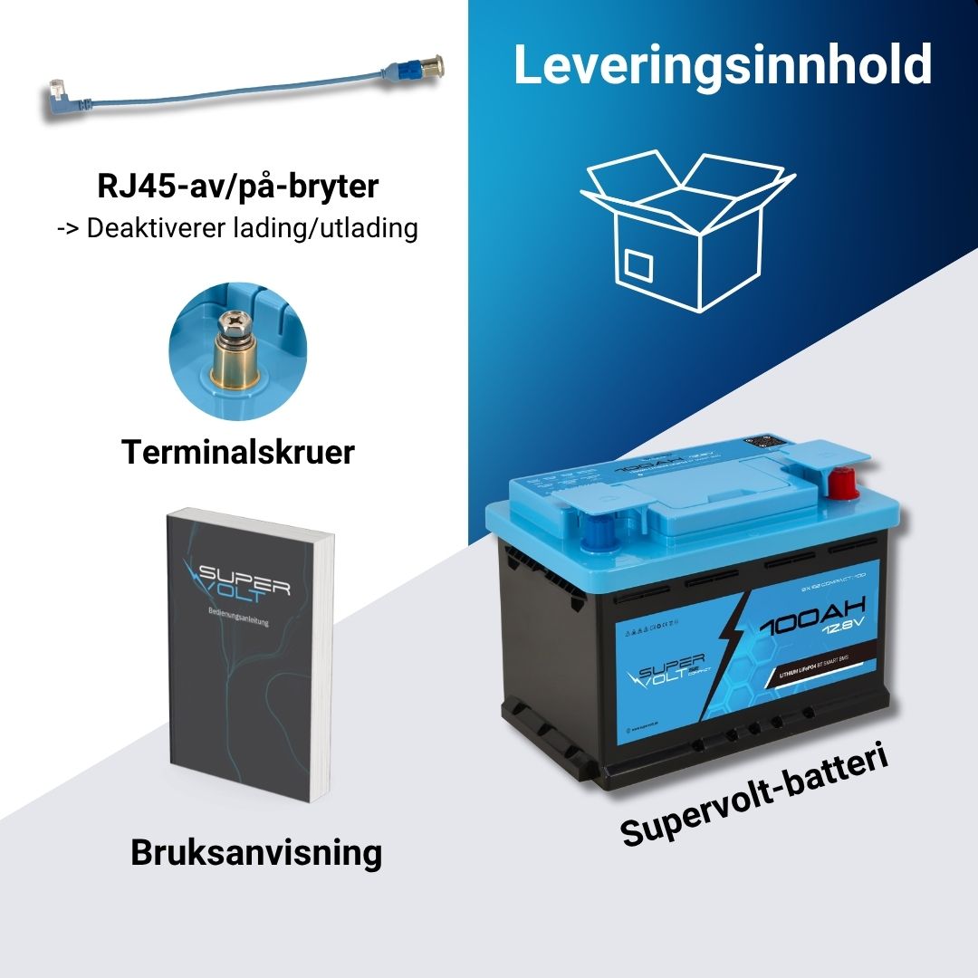 Supervolt SE Compact LiFePO₄ 12,8V 100Ah litiumbatteri – Smart BMS og Bluetooth