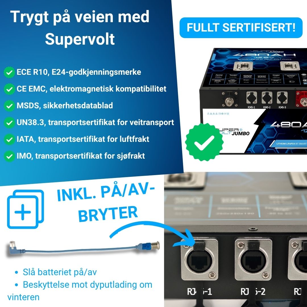 Supervolt Jumbo 480 Ah LiFePO4 12,8 V litiumbatteri med varme og Bluetooth