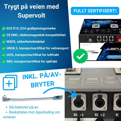 Supervolt Jumbo 480 Ah LiFePO4 12,8 V litiumbatteri med varme og Bluetooth
